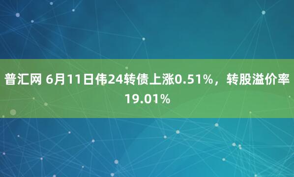 普汇网 6月11日伟24转债上涨0.51%，转股溢价率19.01%